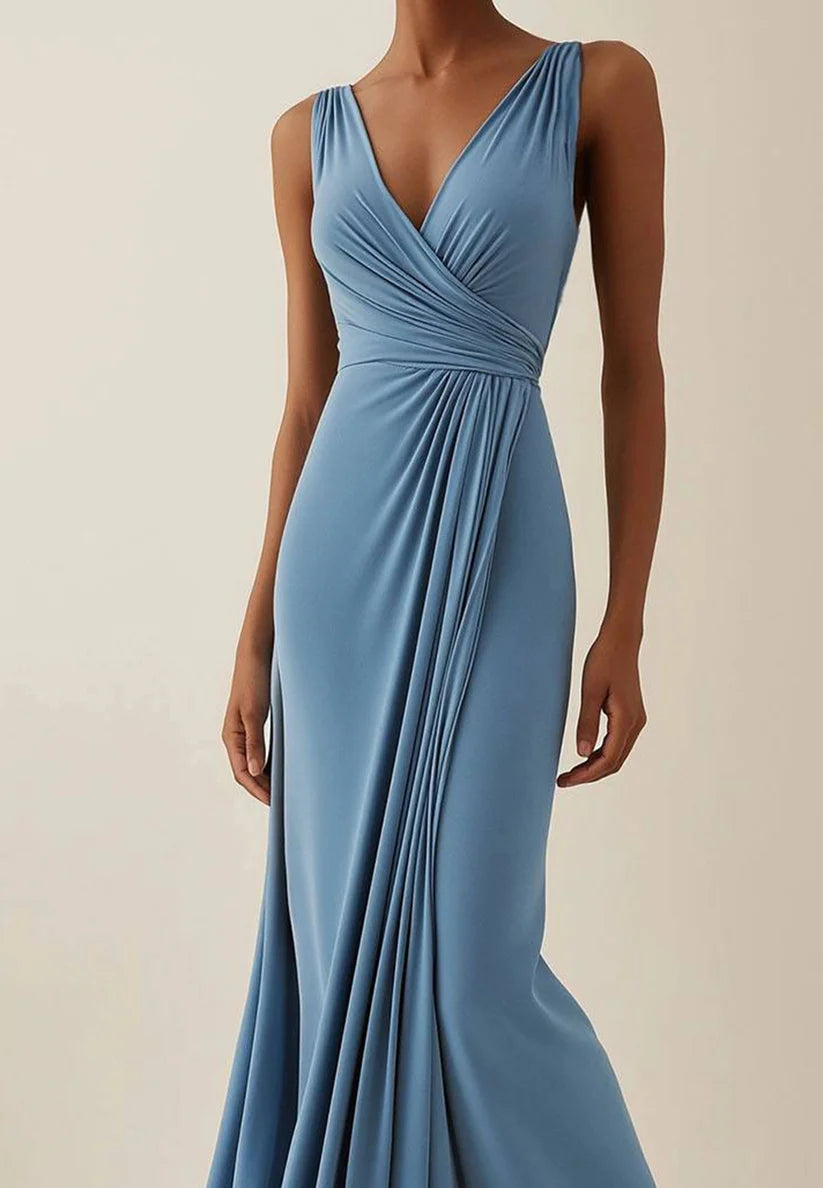 Wedding Guest Party Dress Light Blue Sleeveless Pleated Maxi Dress simple gentle atmospheric and unique desi Bring summer colors to enhance whiteness