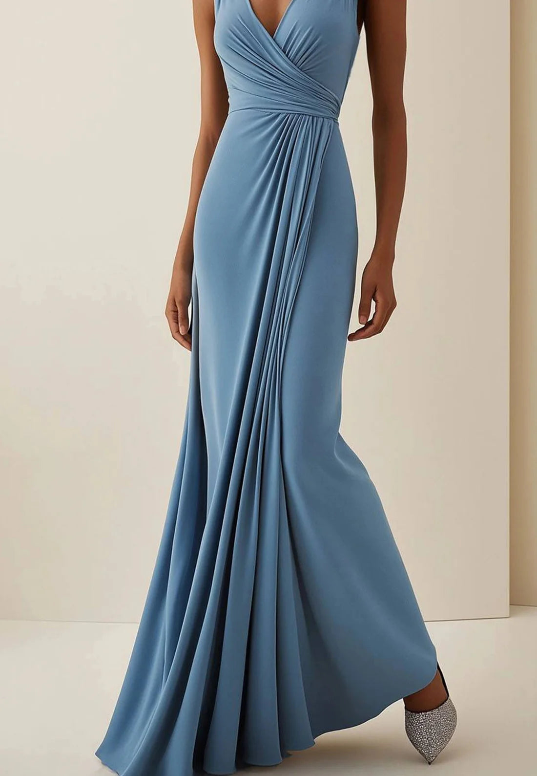 Wedding Guest Party Dress Light Blue Sleeveless Pleated Maxi Dress simple gentle atmospheric and unique desi Bring summer colors to enhance whiteness