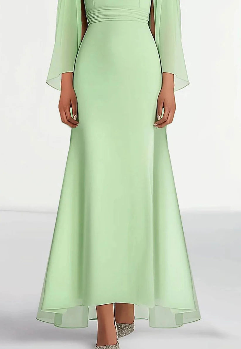 Wedding Guest Prom Dress Chiffon Round Neck Cape Maxi Dress simple gentle atmospheric and unique desi Bring summer colors to enhance whiteness