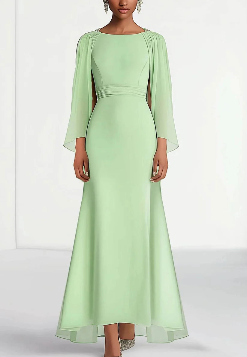 Wedding Guest Prom Dress Chiffon Round Neck Cape Maxi Dress simple gentle atmospheric and unique desi Bring summer colors to enhance whiteness