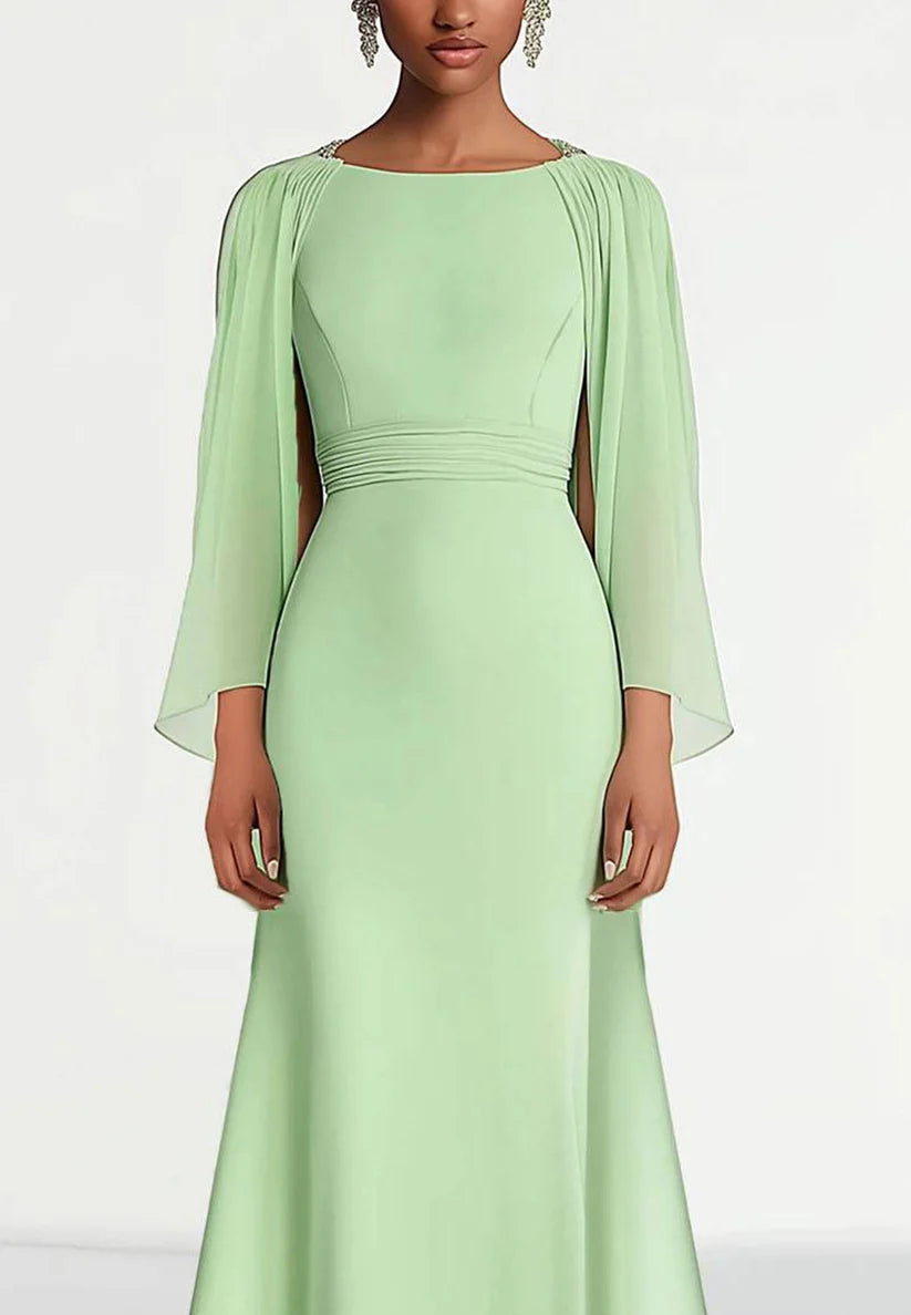 Wedding Guest Prom Dress Chiffon Round Neck Cape Maxi Dress simple gentle atmospheric and unique desi Bring summer colors to enhance whiteness