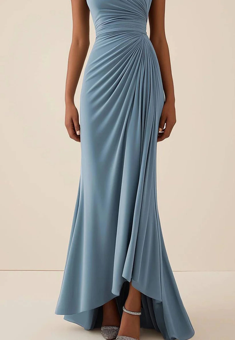 Wedding Guest Semi-Formal Dress Light Blue Pleated Maxi Dress simple gentle atmospheric and unique desi Bring summer colors to enhance whiteness