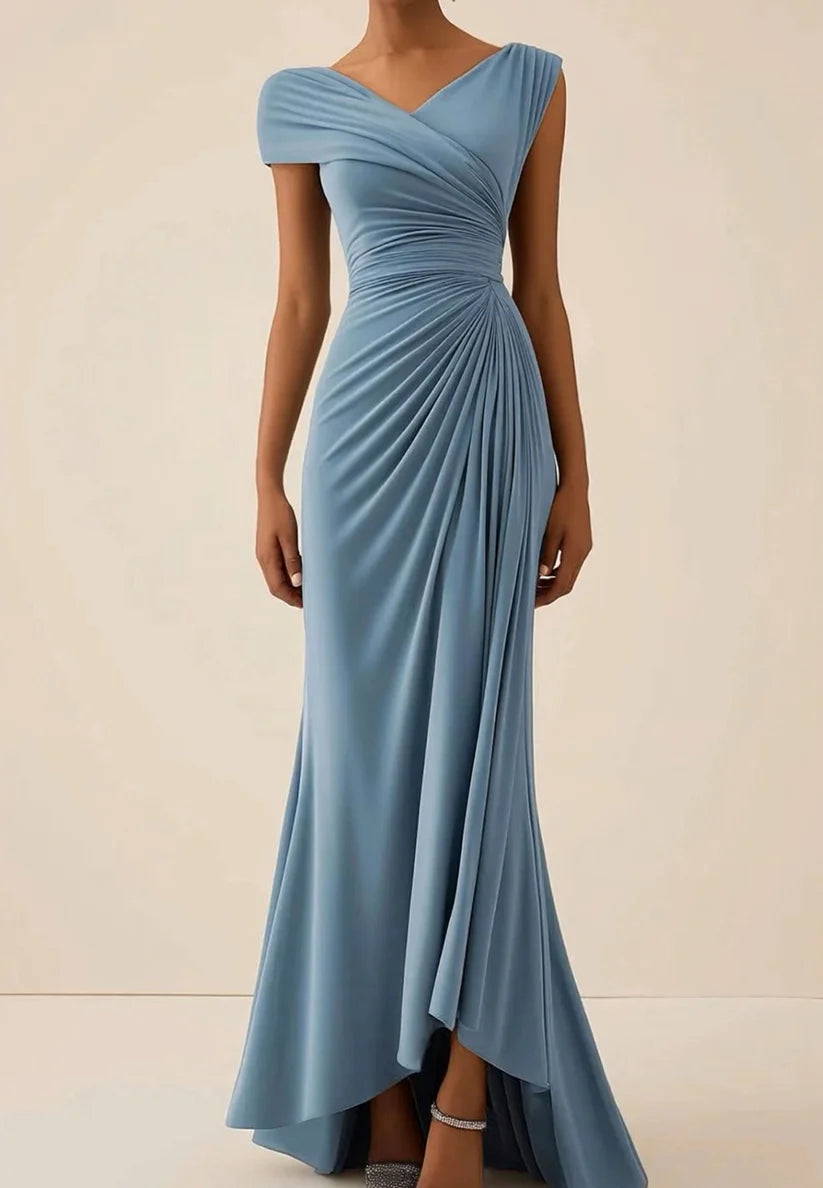 Wedding Guest Semi-Formal Dress Light Blue Pleated Maxi Dress simple gentle atmospheric and unique desi Bring summer colors to enhance whiteness