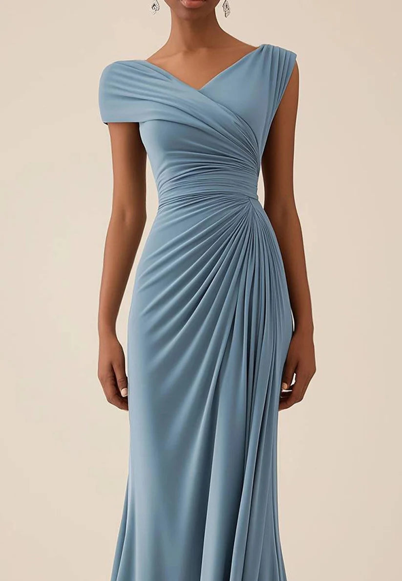 Wedding Guest Semi-Formal Dress Light Blue Pleated Maxi Dress simple gentle atmospheric and unique desi Bring summer colors to enhance whiteness