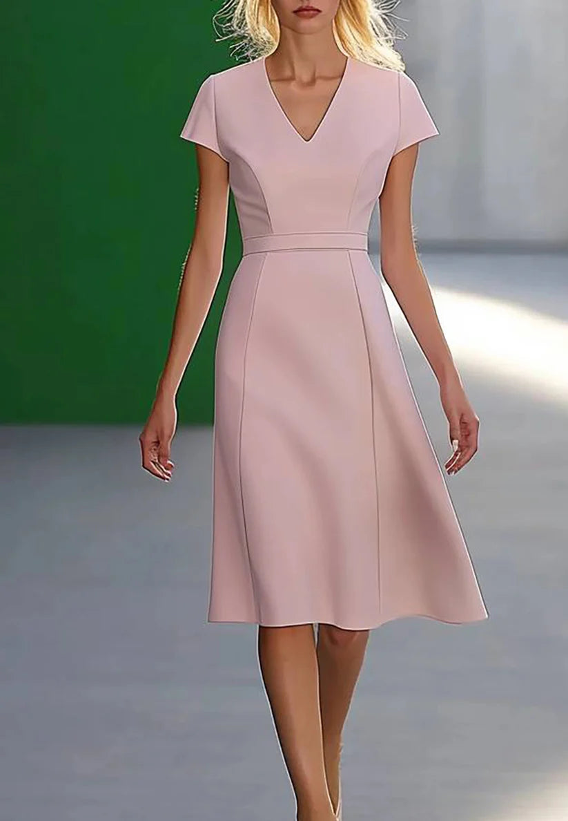 Wedding Guest Semi-Formal Dress Light Pink V-Neck Knee-Length Dress simple gentle atmospheric and unique desi Bring summer colors to enhance whiteness