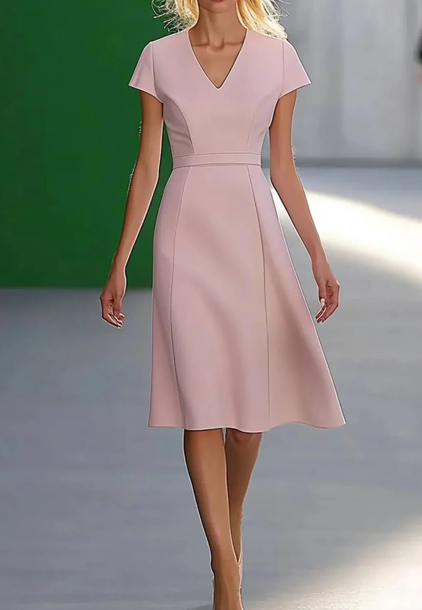 Wedding Guest Semi-Formal Dress Light Pink V-Neck Knee-Length Dress simple gentle atmospheric and unique desi Bring summer colors to enhance whiteness