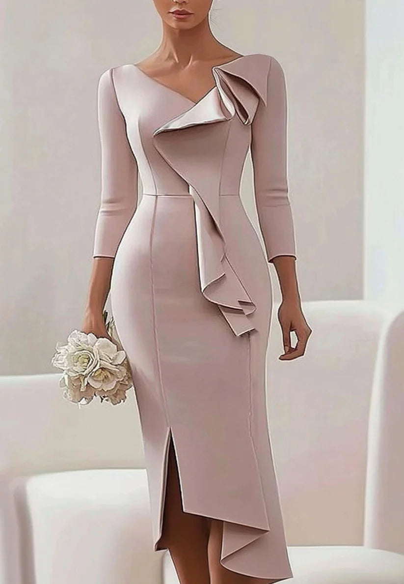 Wedding Guest Work Dress Ruffle V Neck Midi Dress simple gentle atmospheric and unique desi Bring summer colors to enhance whiteness