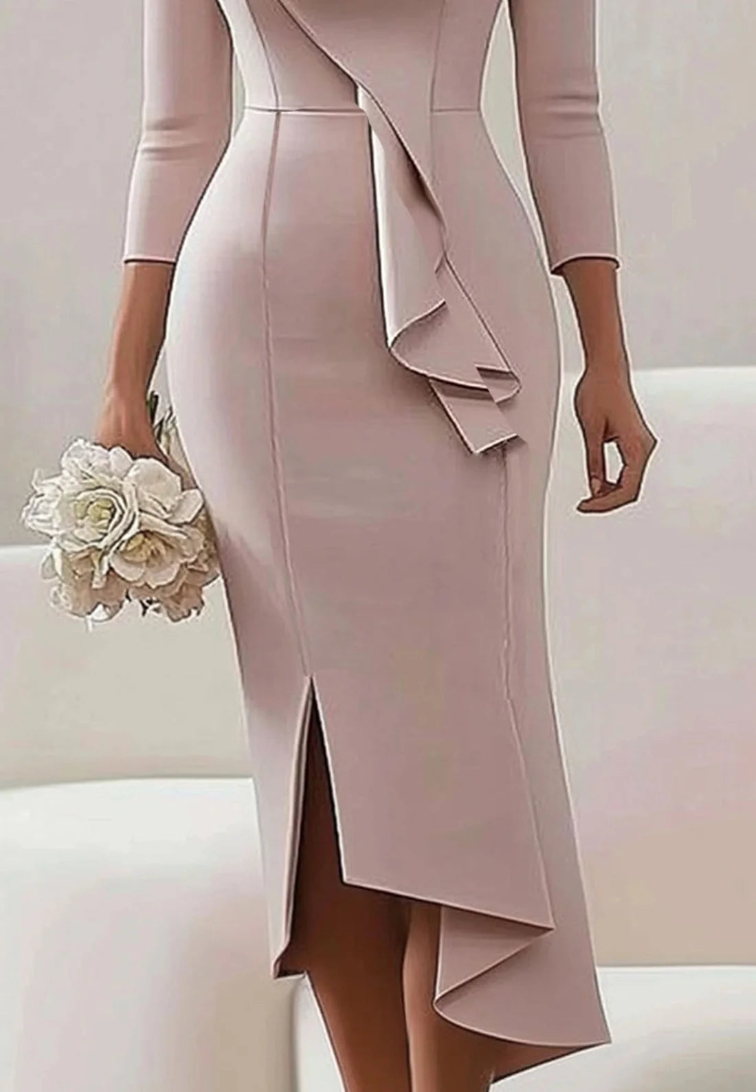 Wedding Guest Work Dress Ruffle V Neck Midi Dress simple gentle atmospheric and unique desi Bring summer colors to enhance whiteness