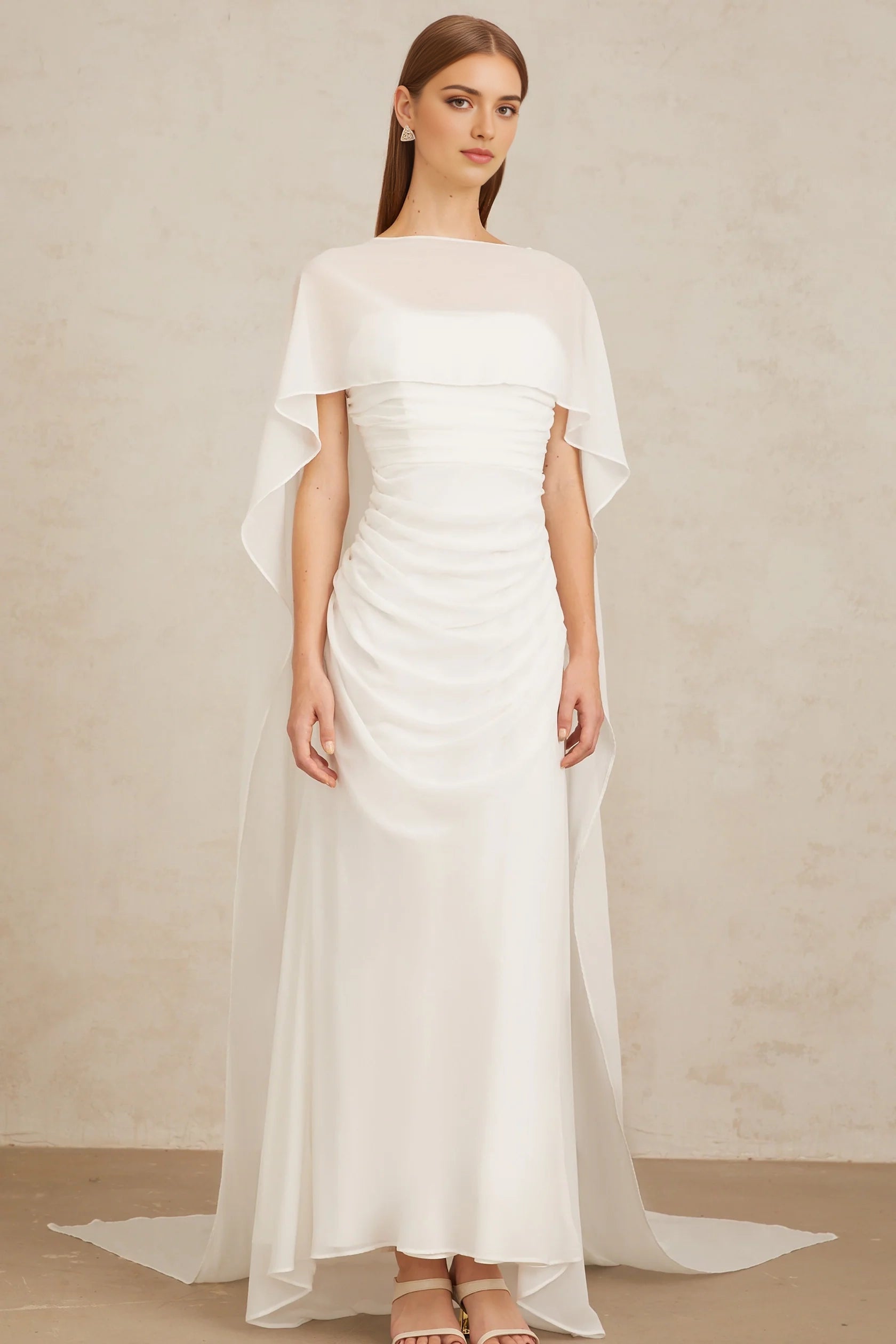 White Draped Cape - Sleeve Maxi Dress White Tulle Cape & Dress Set Evening Dress