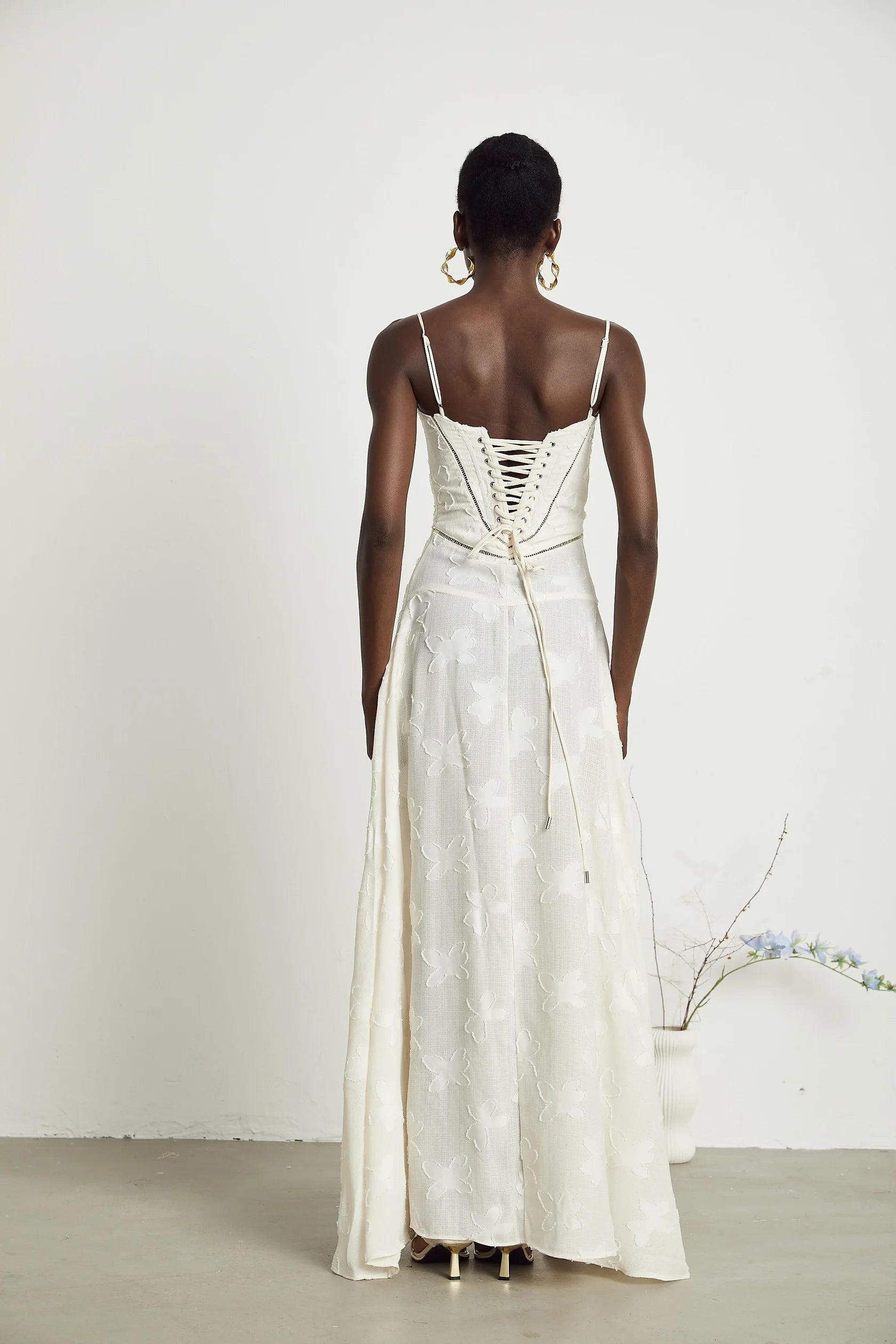 White Floral Embroidered Lace - Up Back Maxi Dress floral maxi dress Evening Dress