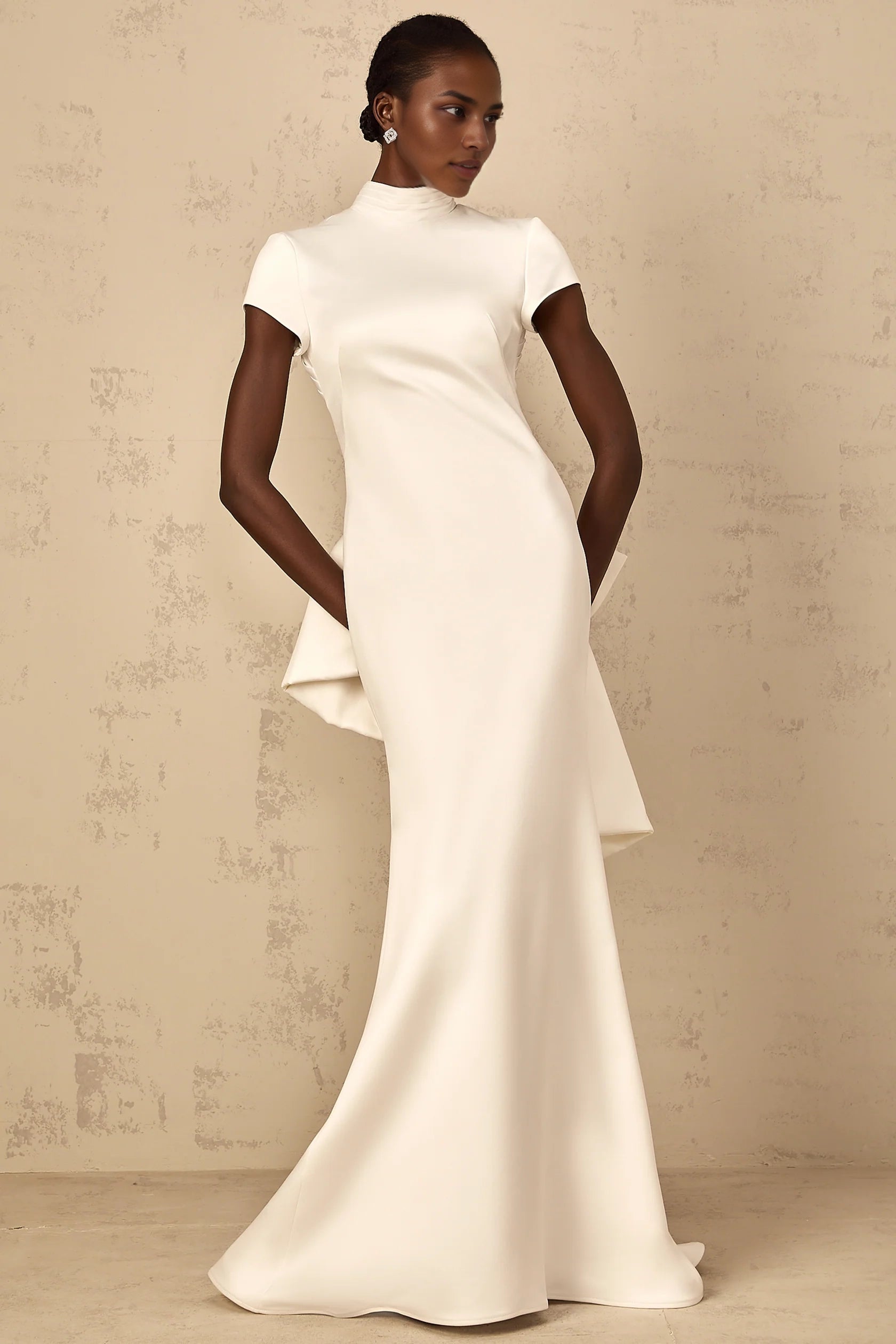White High Neck Open Back Maxi Dress with Bow Detail Camille White Statement Bow Mermaid Maxi Dress Evening Dress