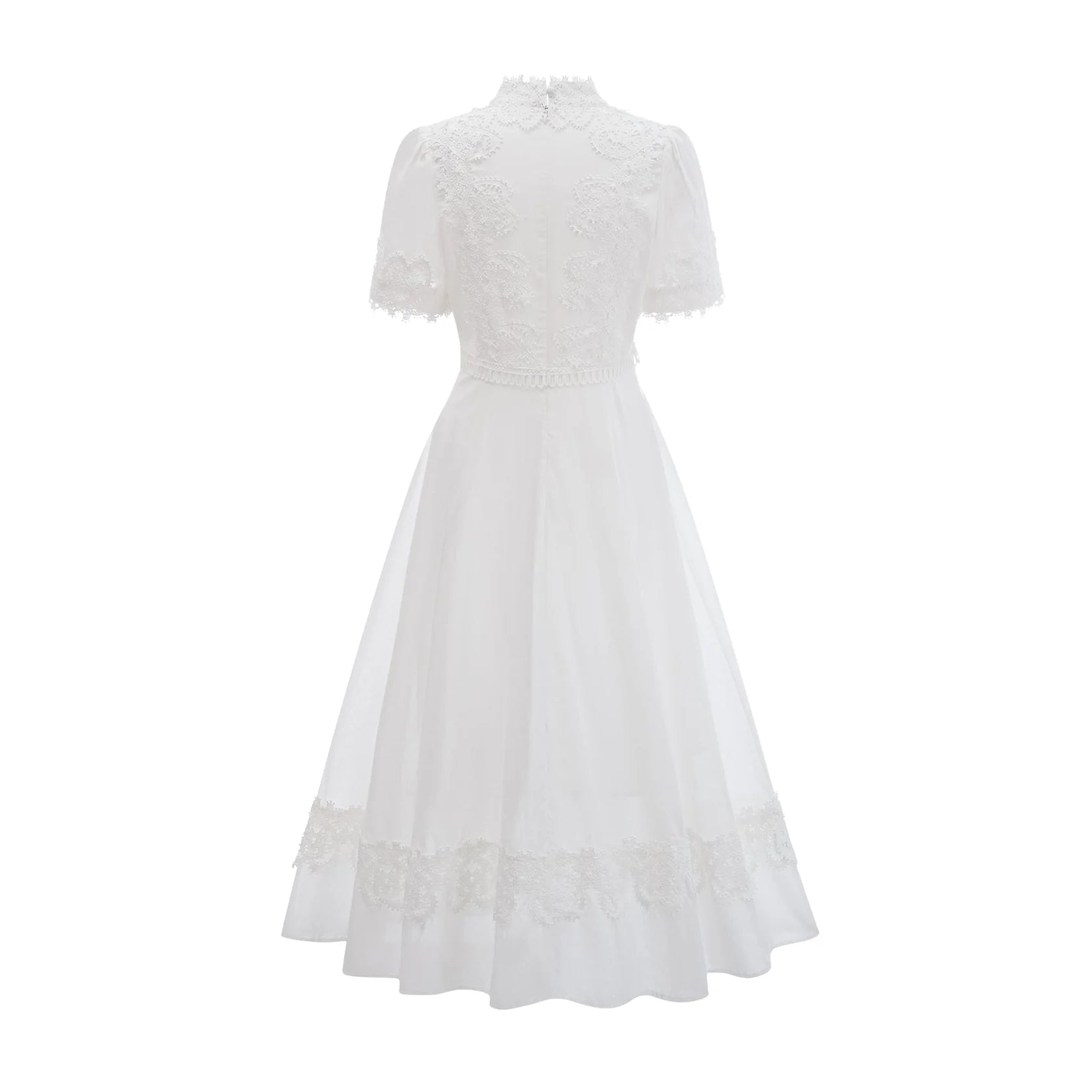 White Lace - Detailed Midi Dress with Tie Neck Patricia white floral-lace midi dress Evening Dress