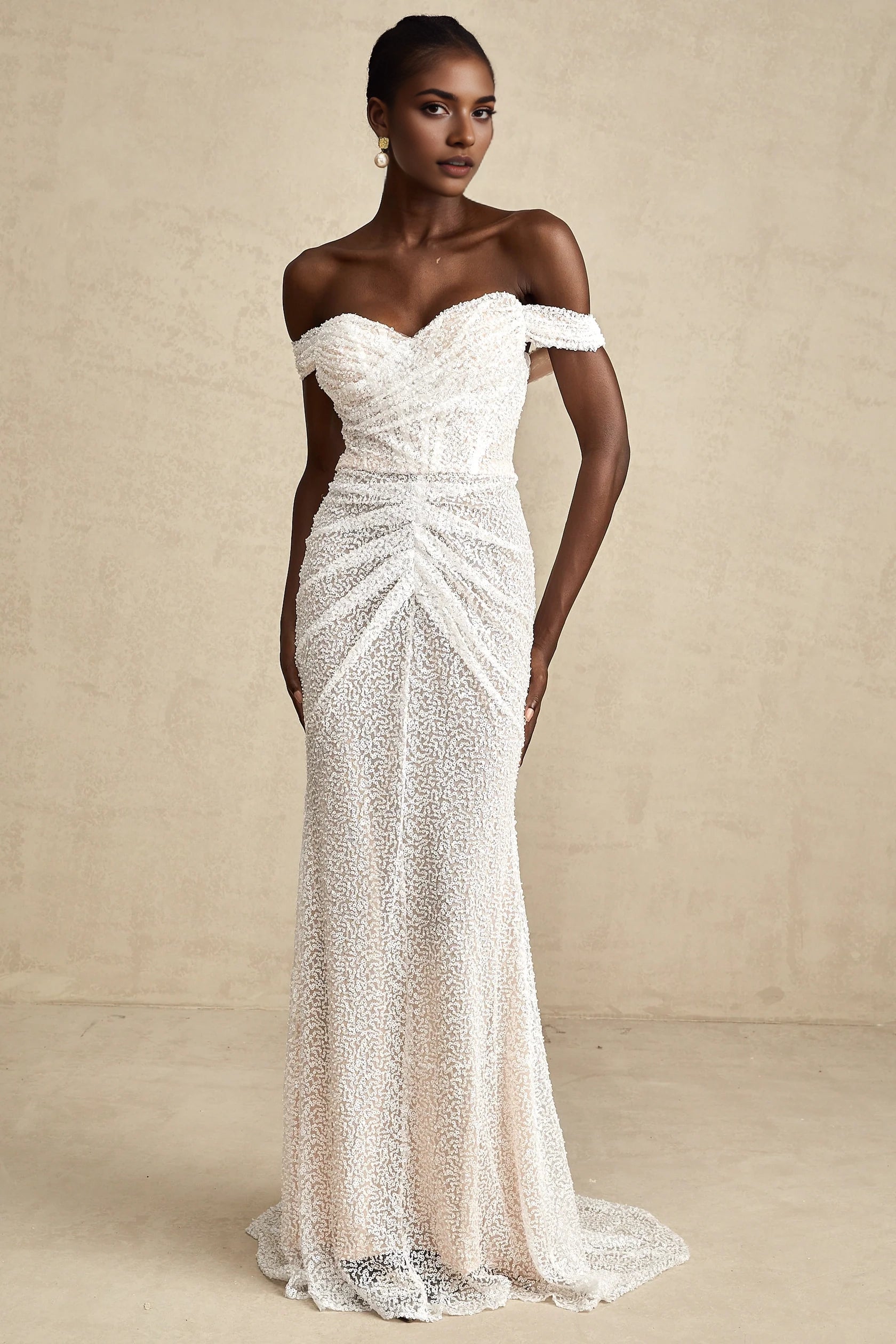 White Off - Shoulder Lace Mermaid Maxi Dress white embellished off-shoulder maxi dress Evening Dress