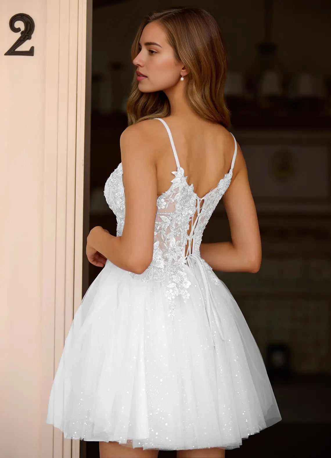 White Sequin Floral Appliqué Tulle Mini Dress Incanto White Mini Dress  Homecoming Dresses