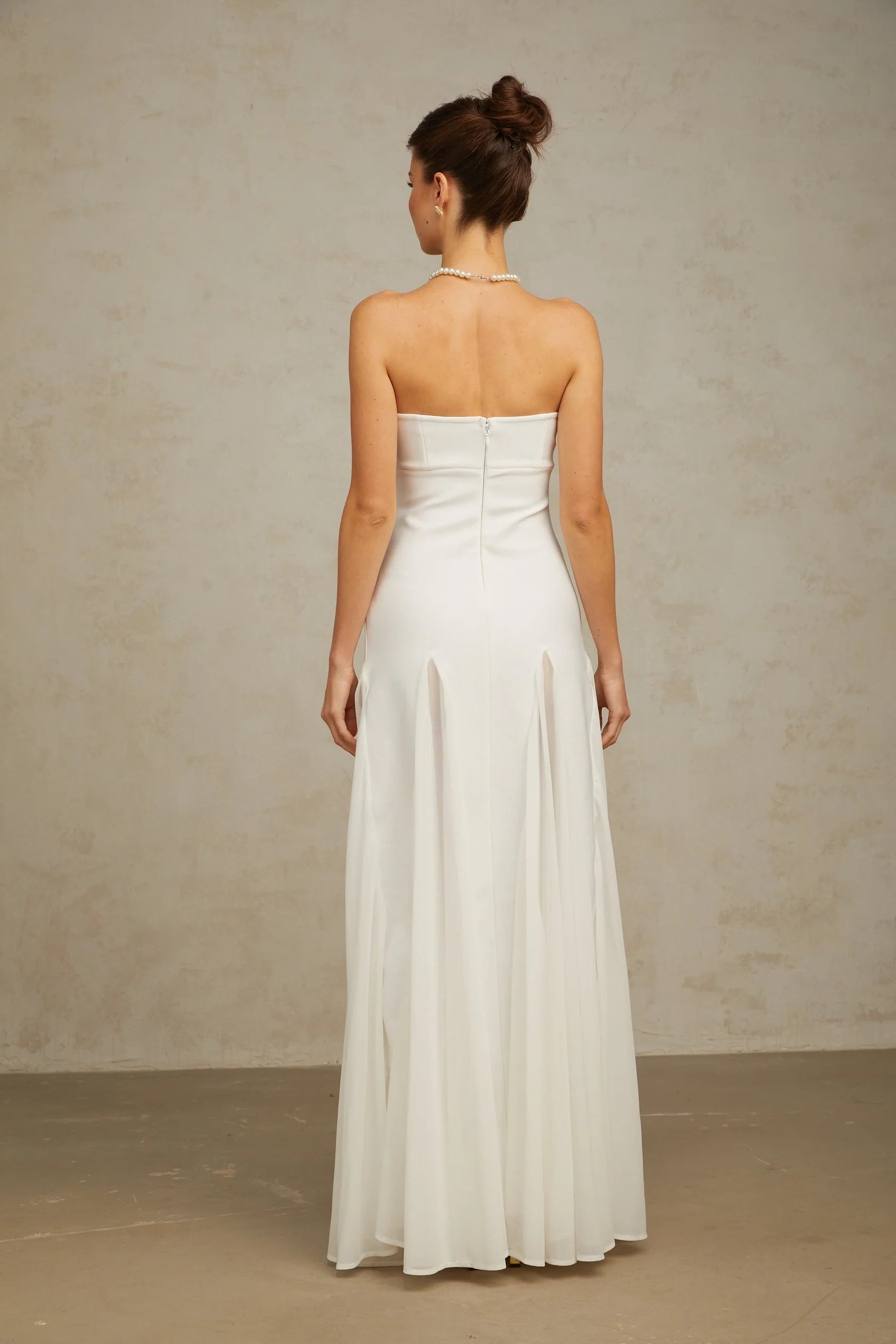 White Strapless Flared - Skirt Maxi Dress white tulle-panelling maxi dress Evening Dress