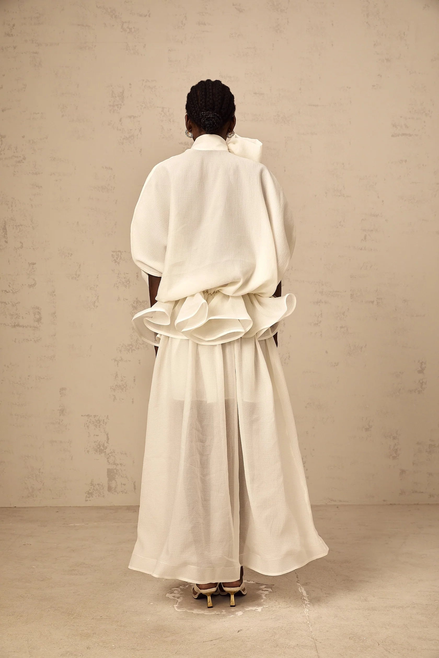 White Tie Neck Ruffled Sheer Maxi Dress white tie-neck ruffled maxi dress Evening Dress