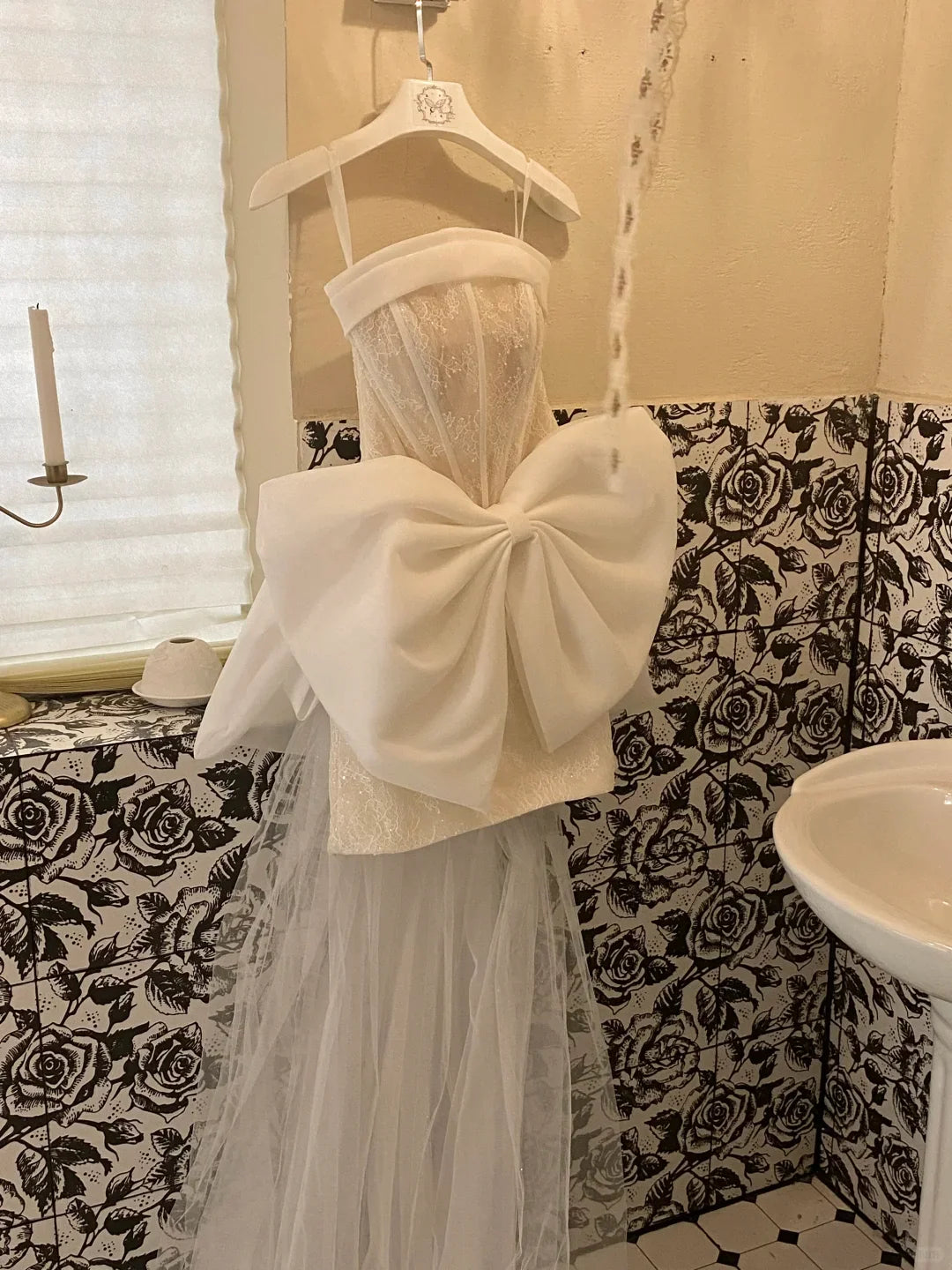 White Bow A Line Strapless Beaded Lace Satin Short Homecoming Dress Birthday Dress simple gentle atmospheric and unique desi Bring summer colors to enhance whiteness