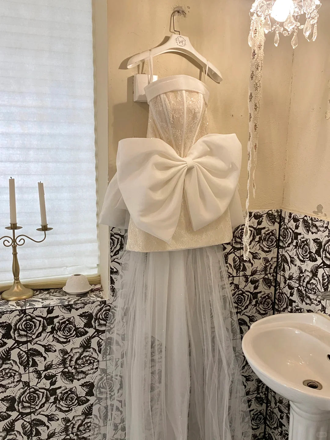 White Bow A Line Strapless Beaded Lace Satin Short Homecoming Dress Birthday Dress simple gentle atmospheric and unique desi Bring summer colors to enhance whiteness