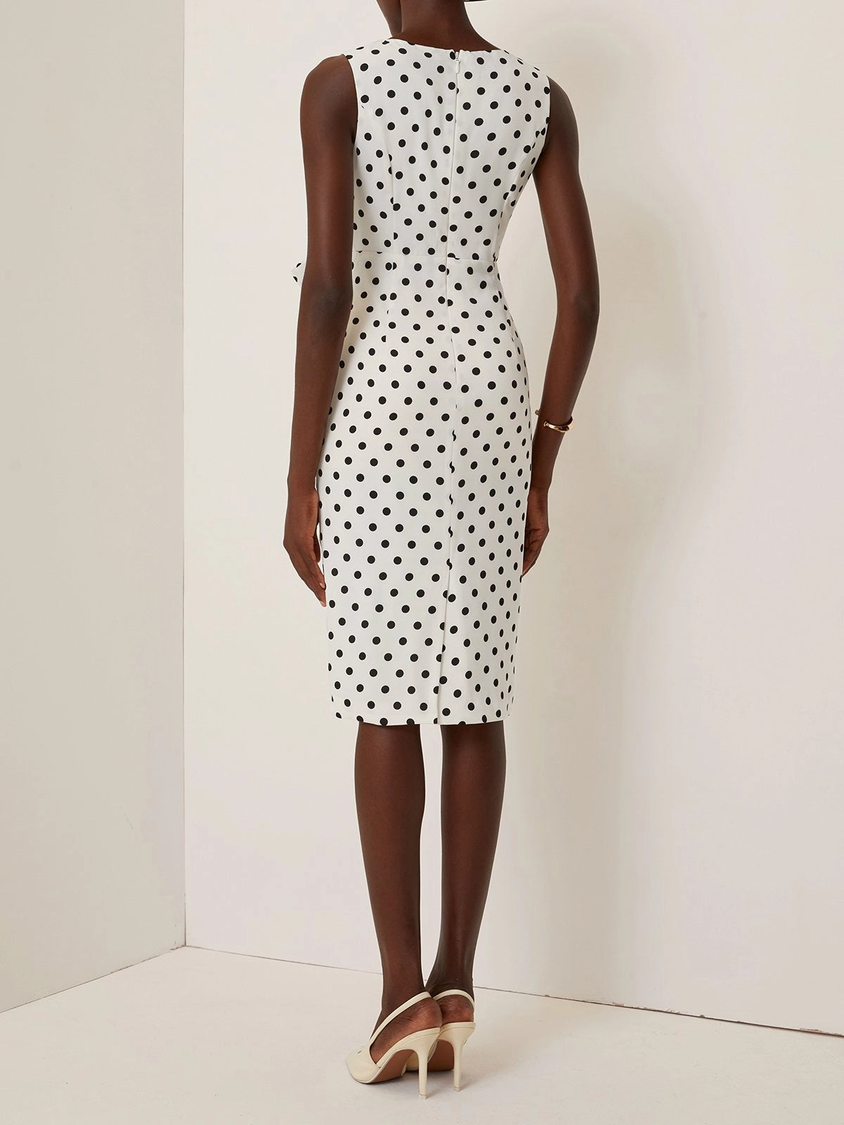 White Bow Printing Classic V Neck Sleeveless Sheath Midi Dress simple gentle atmospheric and unique desi Bring summer colors to enhance whiteness ﻿