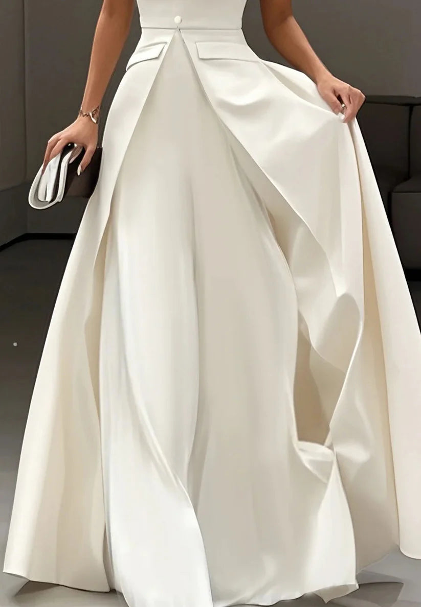 White Buckle Strapless Sleeveless Two-Piece Set simple gentle atmospheric and unique desi Bring summer colors to enhance whiteness