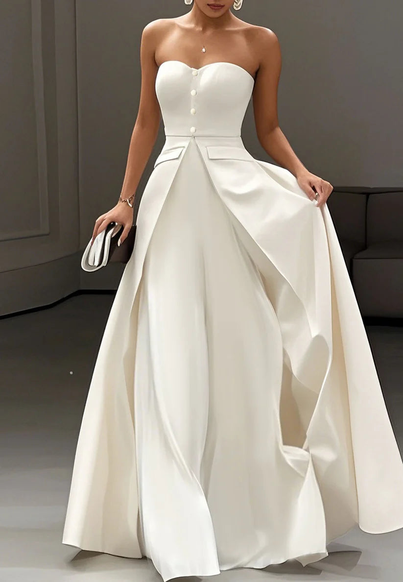 White Buckle Strapless Sleeveless Two-Piece Set simple gentle atmospheric and unique desi Bring summer colors to enhance whiteness