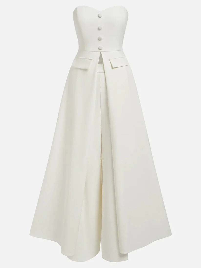 White Buckle Strapless Sleeveless Two-Piece Set simple gentle atmospheric and unique desi Bring summer colors to enhance whiteness