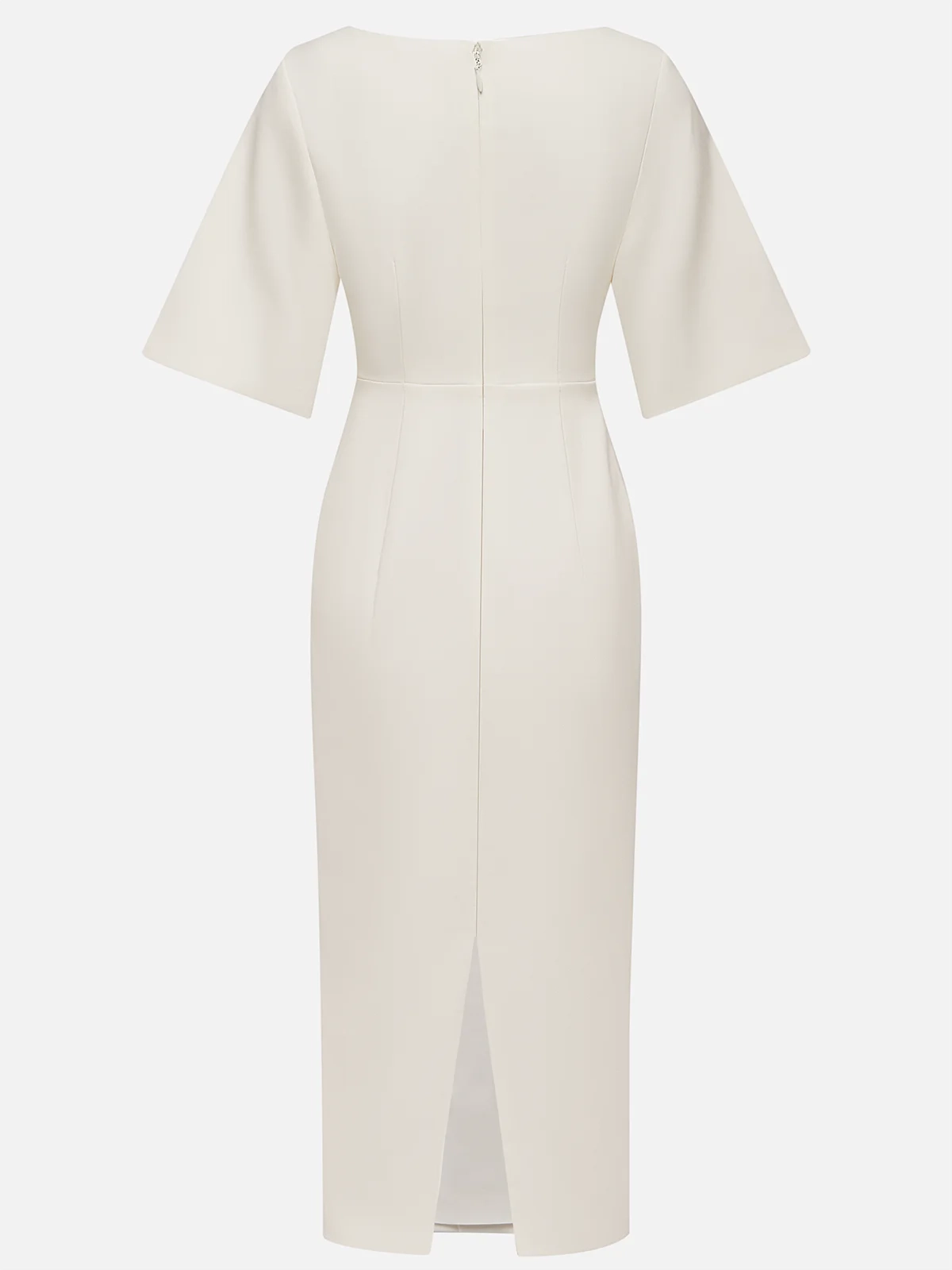 White Buttoned Classic Crew Neck Short Sleeve Sheath Midi Dress simple gentle atmospheric and unique desi Bring summer colors to enhance whiteness