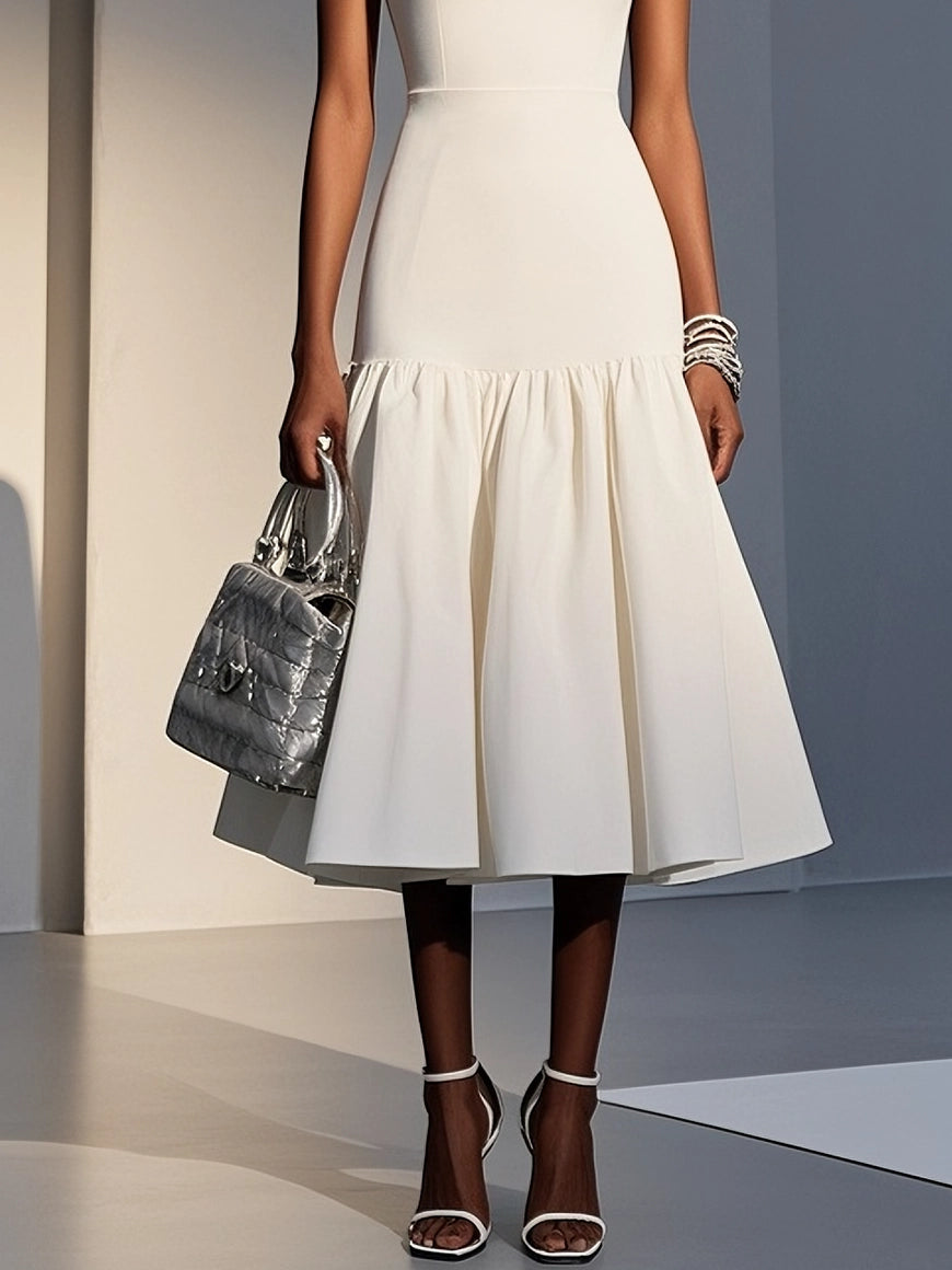 White Knit Crew Neck Short Sleeve Mermaid Midi Dress simple gentle atmospheric and unique desi Bring summer colors to enhance whiteness ﻿