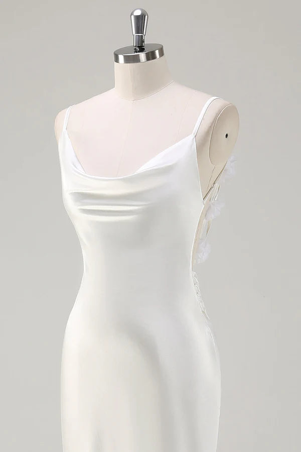 White Satin Cowl Neck Backless Prom Dress simple gentle atmospheric and unique desi Bring summer colors to enhance whiteness