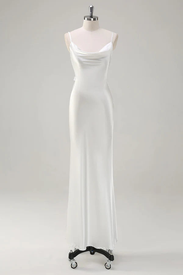 White Satin Cowl Neck Backless Prom Dress simple gentle atmospheric and unique desi Bring summer colors to enhance whiteness