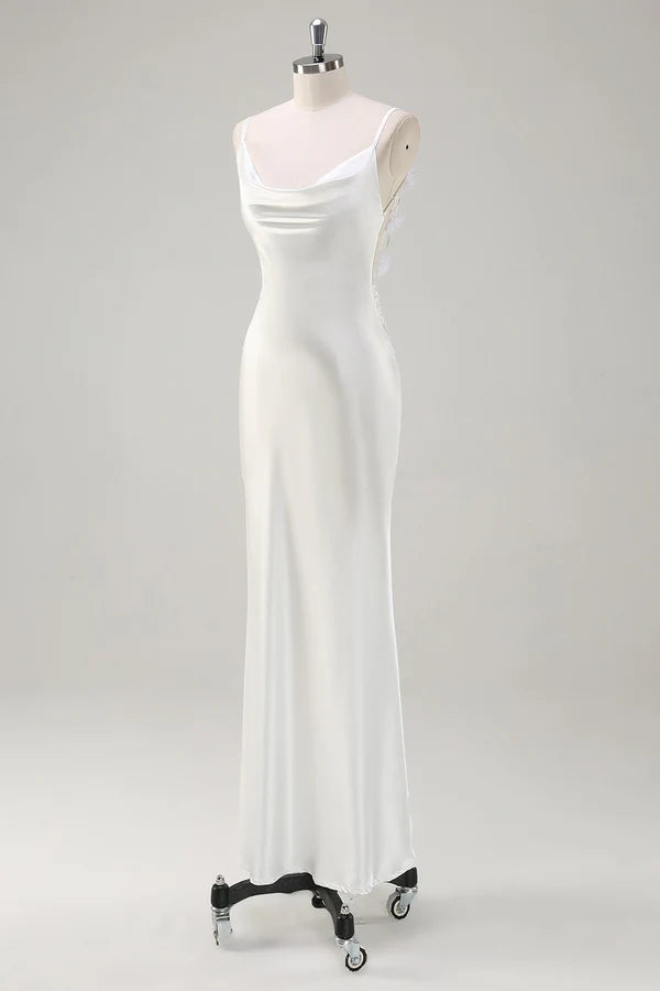 White Satin Cowl Neck Backless Prom Dress simple gentle atmospheric and unique desi Bring summer colors to enhance whiteness