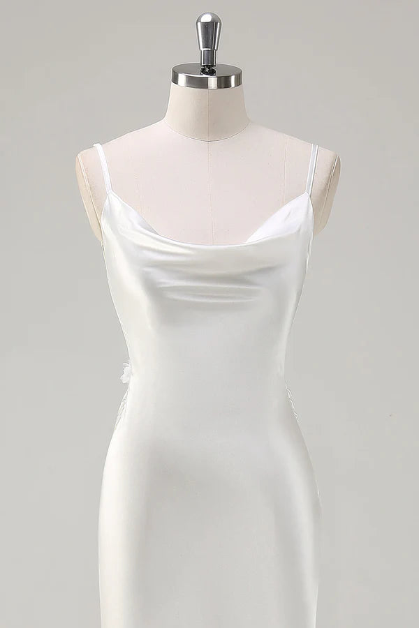 White Satin Cowl Neck Backless Prom Dress simple gentle atmospheric and unique desi Bring summer colors to enhance whiteness