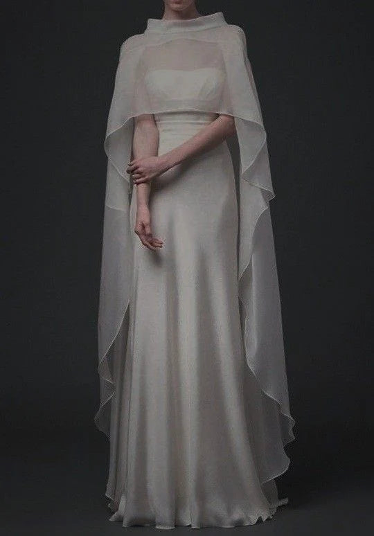 White Simple A Line Strapless Chiffon Prom Dress Evening Dress with Cape simple gentle atmospheric and unique desi Bring summer colors to enhance whitenessiteness（副本）