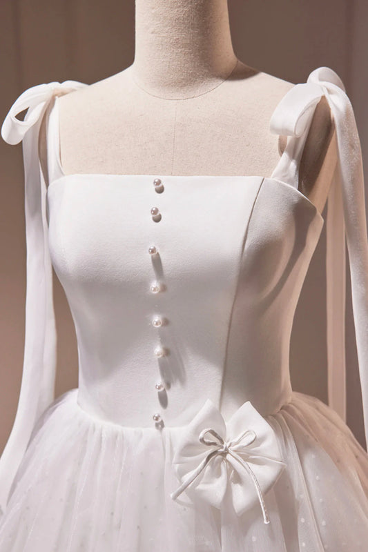 White Spaghetti Strap Short Prom Dress White Tulle Party Dress simple gentle atmospheric and unique desi Bring summer colors to enhance white