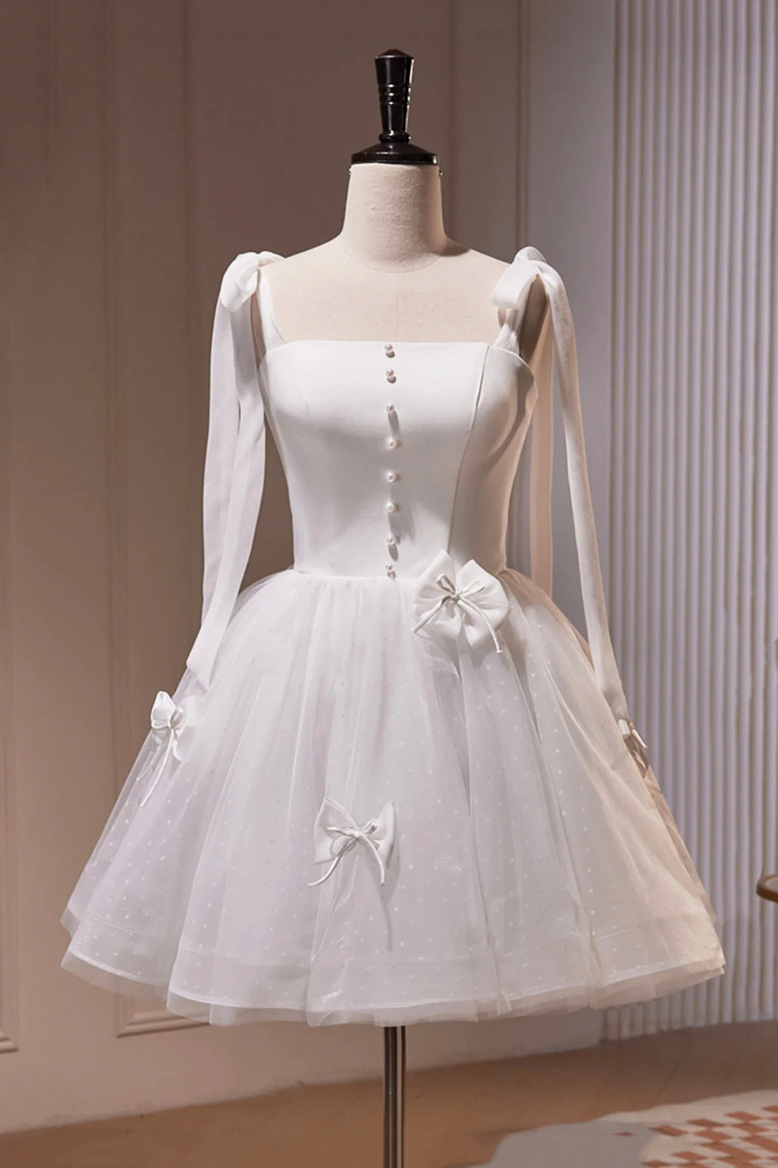 White Spaghetti Strap Short Prom Dress White Tulle Party Dress simple gentle atmospheric and unique desi Bring summer colors to enhance white