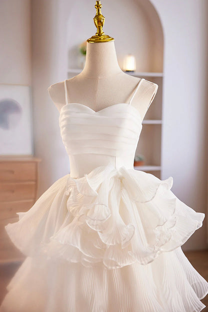 White Spaghetti Strap Tulle Short Prom Dress White A-Line Homecoming Dress simple gentle atmospheric and unique desi Bring summer colors to enhance white