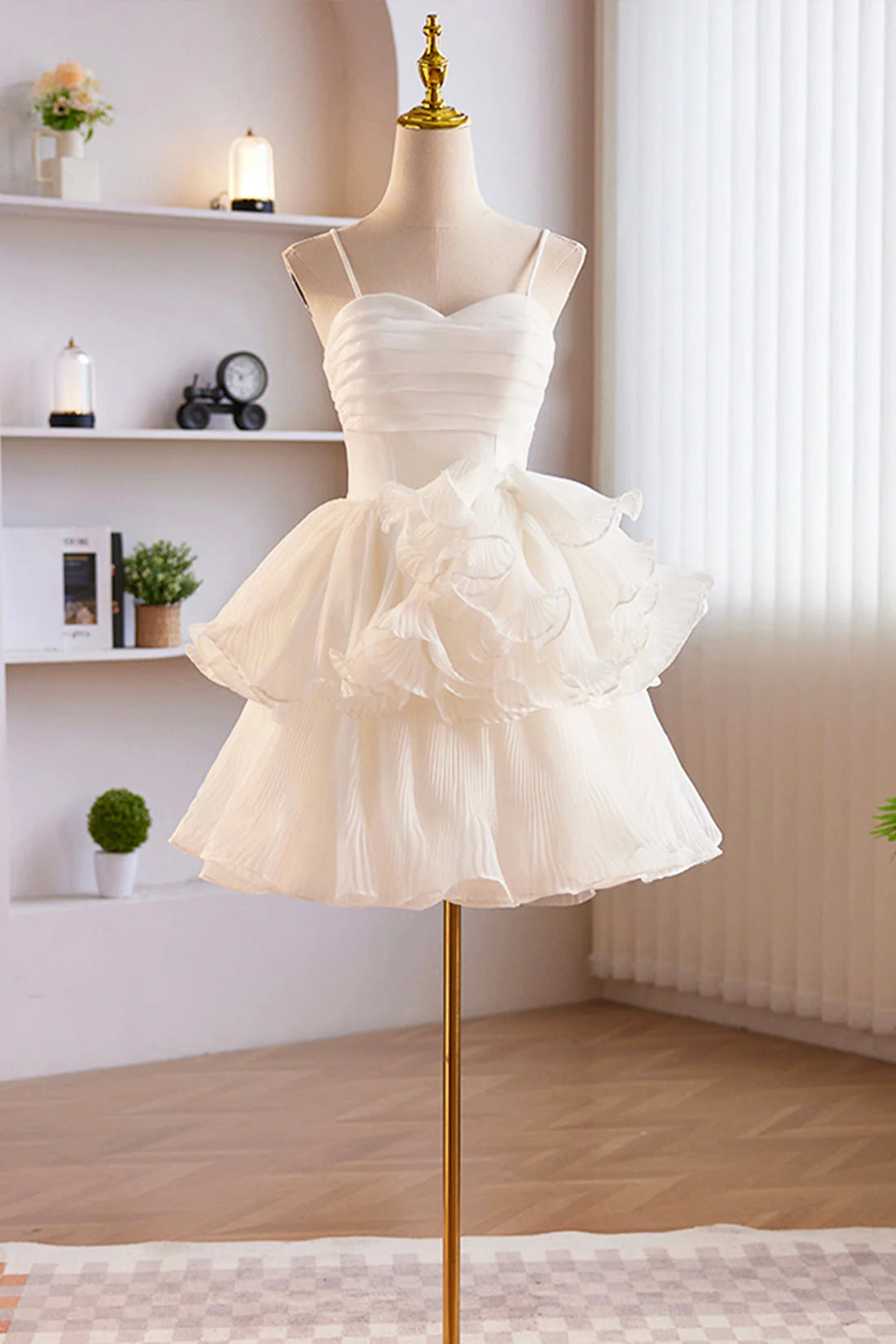 White Spaghetti Strap Tulle Short Prom Dress White A-Line Homecoming Dress simple gentle atmospheric and unique desi Bring summer colors to enhance white