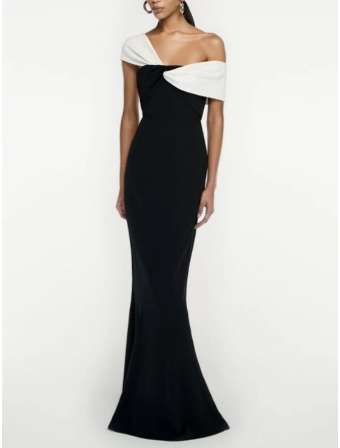Wholesale Mermaid Trumpet Evening Gown Elegant Dress Formal Sweep Brush Train Black Dress Short Sleeve Off Shoulder Satin with Pleats simple gentle atmospheric and unique desi Bring summer colors to enhance whiteness