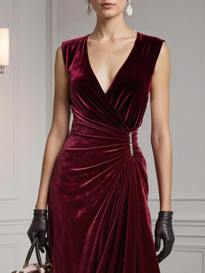 Purple Collared V Neck Long Sleeve Satin Sheath Midi Dress simple gentle atmospheric and unique desi Bring summer colors to enhance whiteness ﻿（副本）