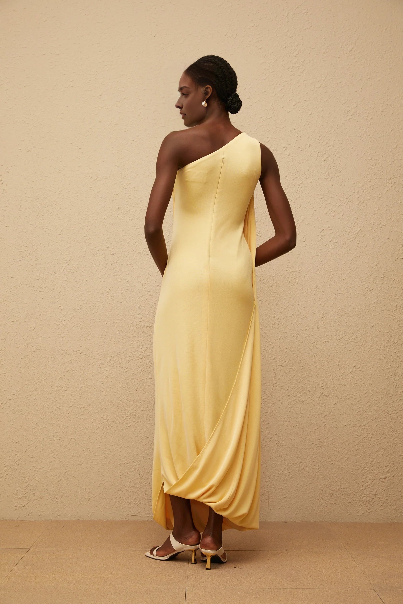 Yellow One - Shoulder Draped Maxi Dress Garance Yellow Draped Asymmetrical Maxi Dress Evening Dress