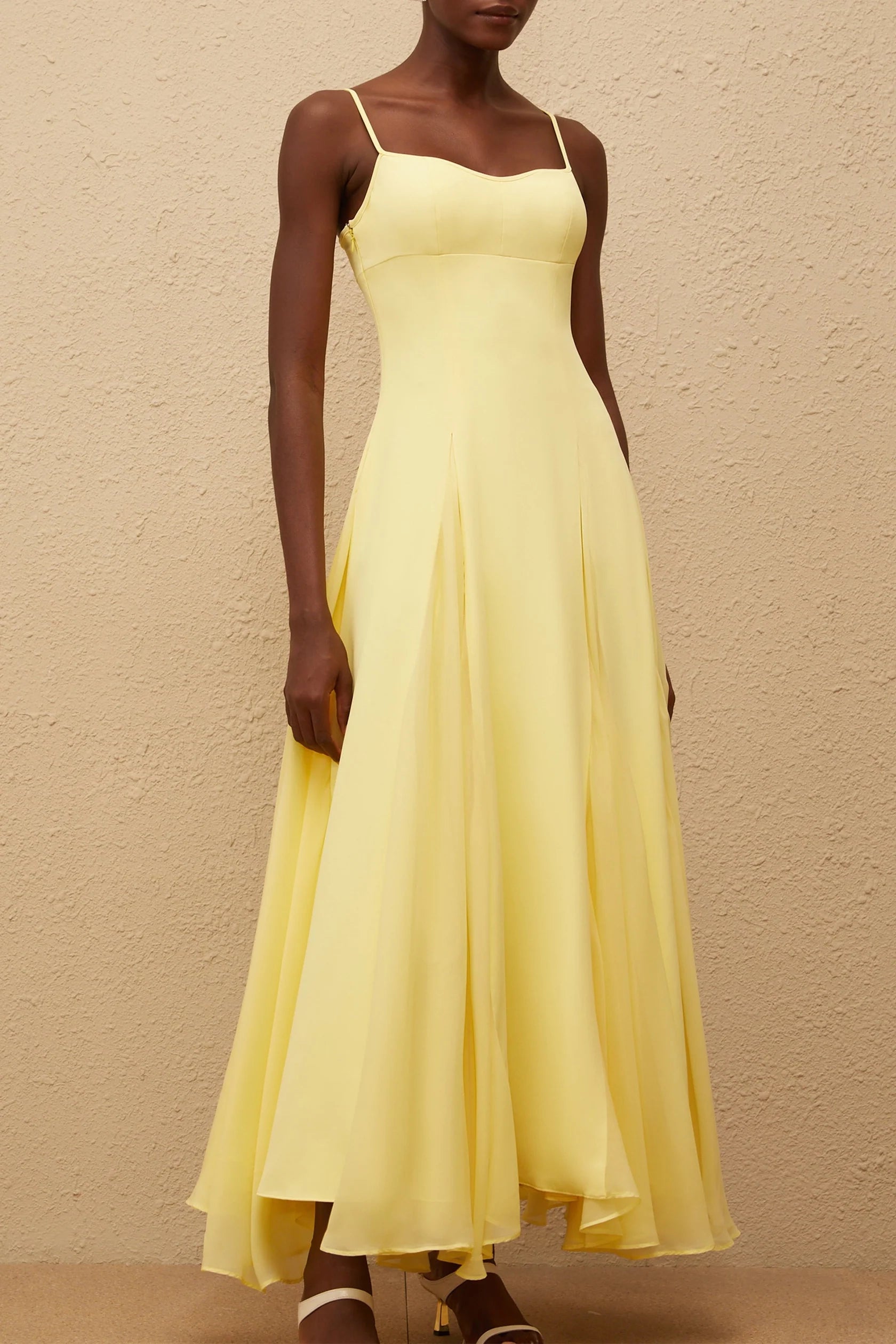 Yellow Spaghetti Strap Flowy Maxi Dress Sofie Yellow Pleated Maxi Dress Evening Dress