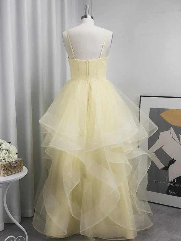 Yellow Layered Tulle Long Prom Dress V Neck Party Dress  simple gentle atmospheric and unique desi Bring summer colors to enhance whiteness