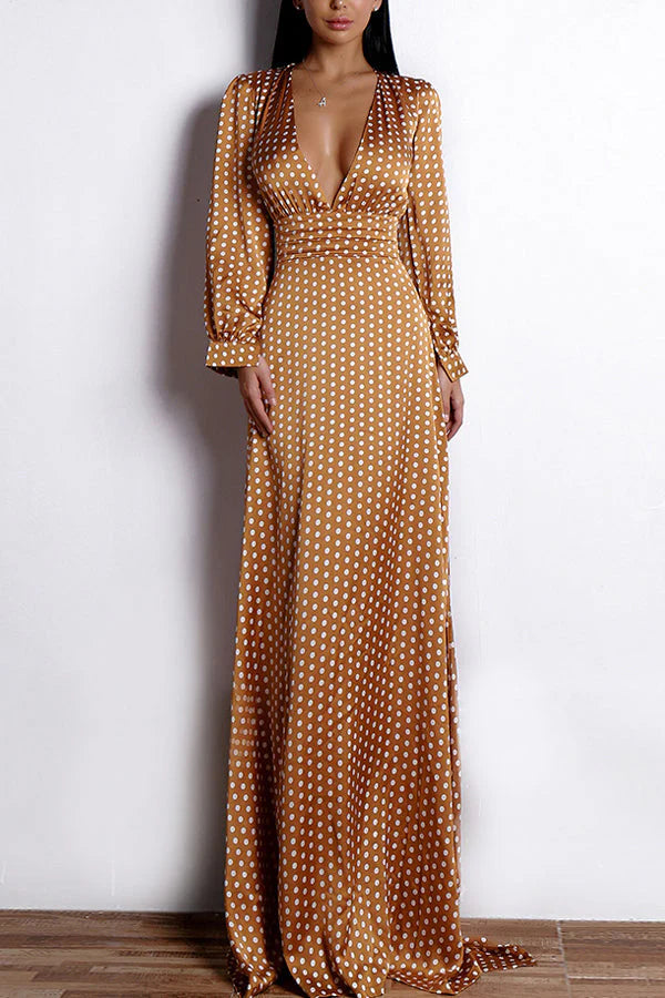 Yellow Polka Dots Long Sleeves Bohemian Dress Simple gentle atmospheric and unique design