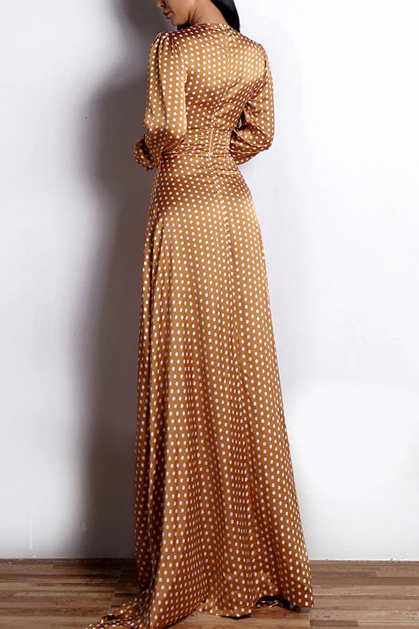 Yellow Polka Dots Long Sleeves Bohemian Dress Simple gentle atmospheric and unique design