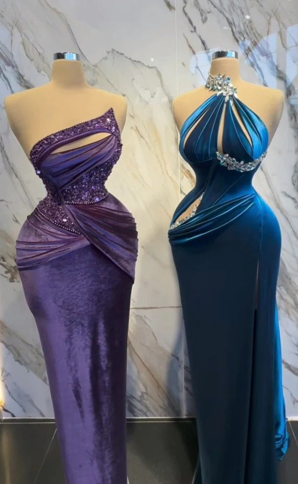 beaded long satin mermaid fitted prom dress evening gown party dress simple gentle atmospheric and unique desi Bring summer colors to enhance whiteness