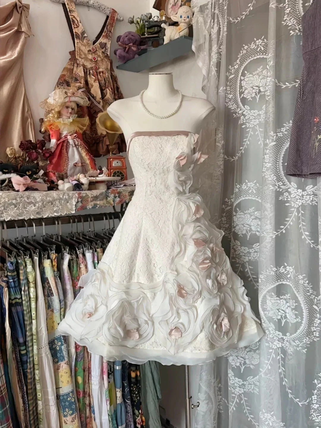 delicate floral sweet tube top short lace homecoming simple gentle atmospheric and unique desi Bring summer colors to enhance whiteness ﻿