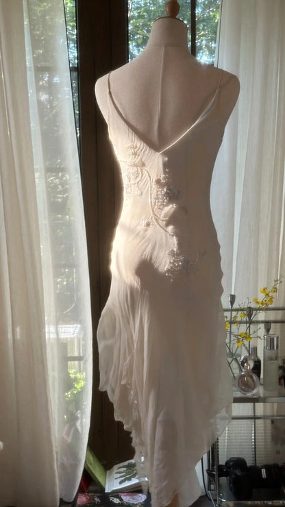 elegant fashion exquisite floral beaded mid-length. Short chiffon ball gown evening dress party dress  simple gentle atmospheric and unique desi Bring summer colors to enhance whiteness