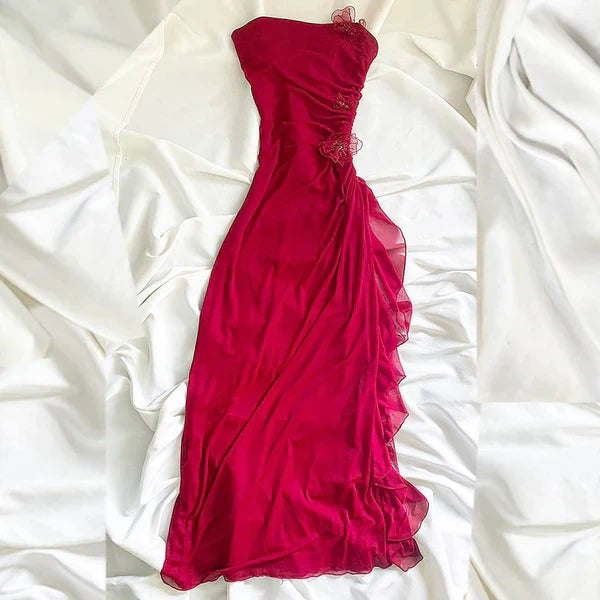 elegant floral long chiffon birthday dress prom dress simple gentle atmospheric and unique desi Bring summer colors to enhance whiteness