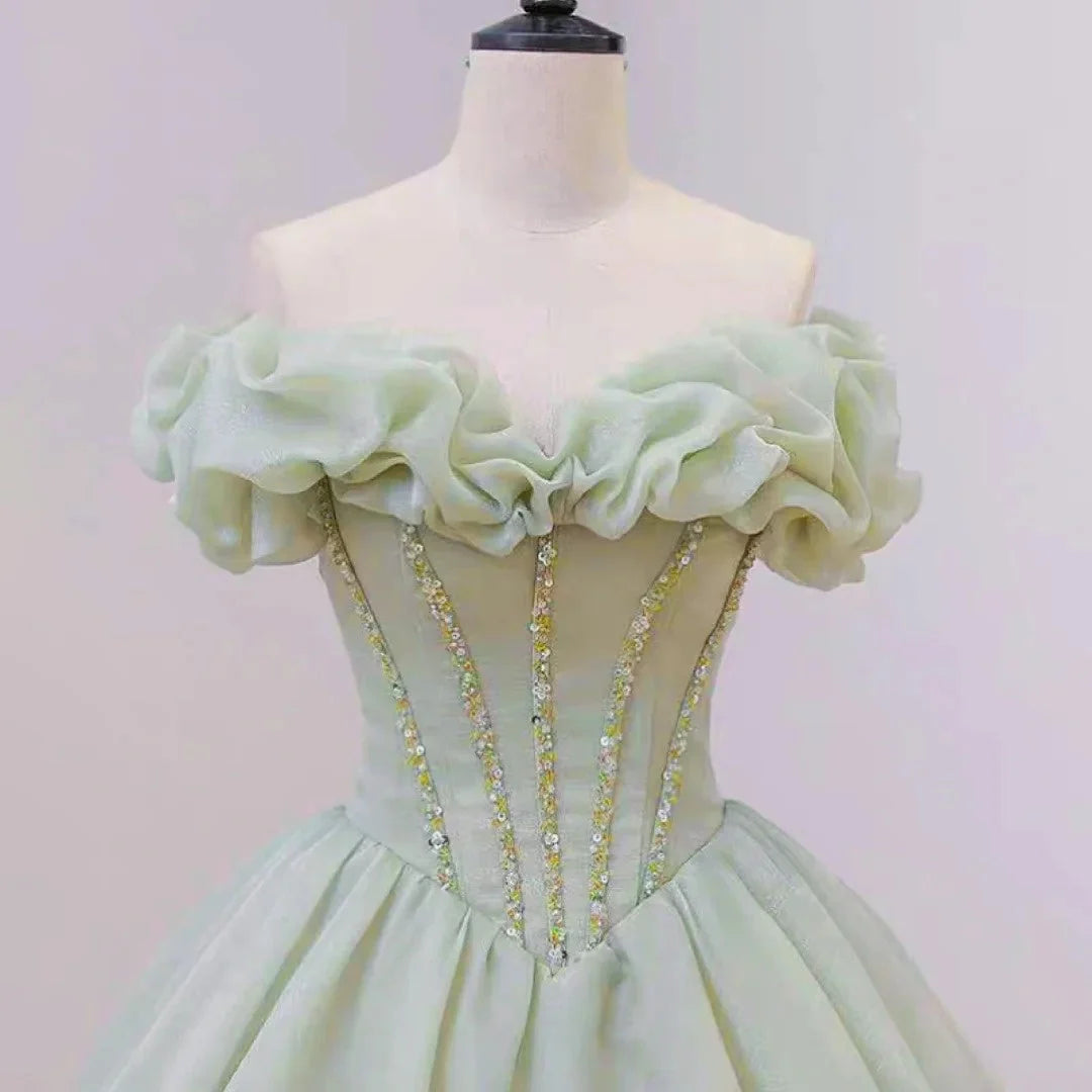 fairy gentle beaded long satin ball gown evening dress  simple gentle atmospheric and unique desi Bring summer colors to enhance whiteness