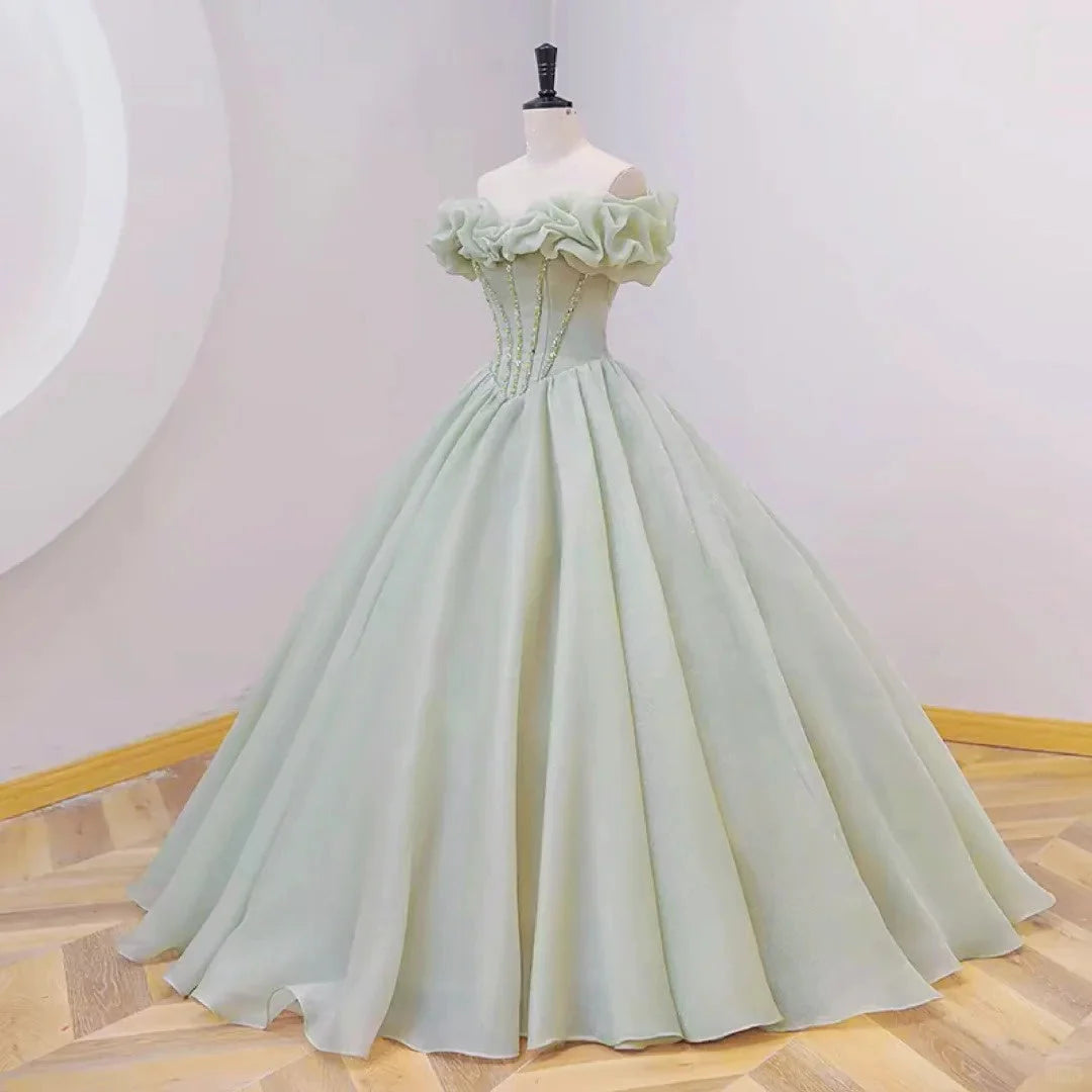 fairy gentle beaded long satin ball gown evening dress  simple gentle atmospheric and unique desi Bring summer colors to enhance whiteness